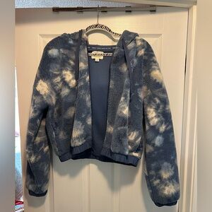 Aerie Offline Blue and White Tie-Dye Fleece Jacket